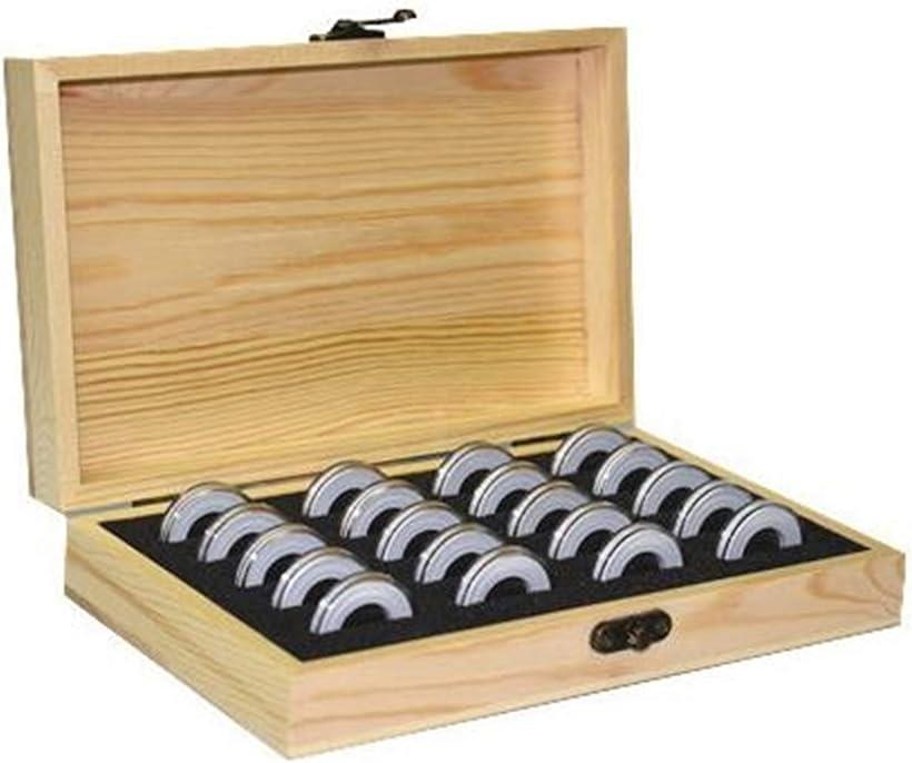 木製 コイン コレクション ケース 径5種対応 ボックス 硬貨 記念 収納 コインカプセル付き( 20枚)