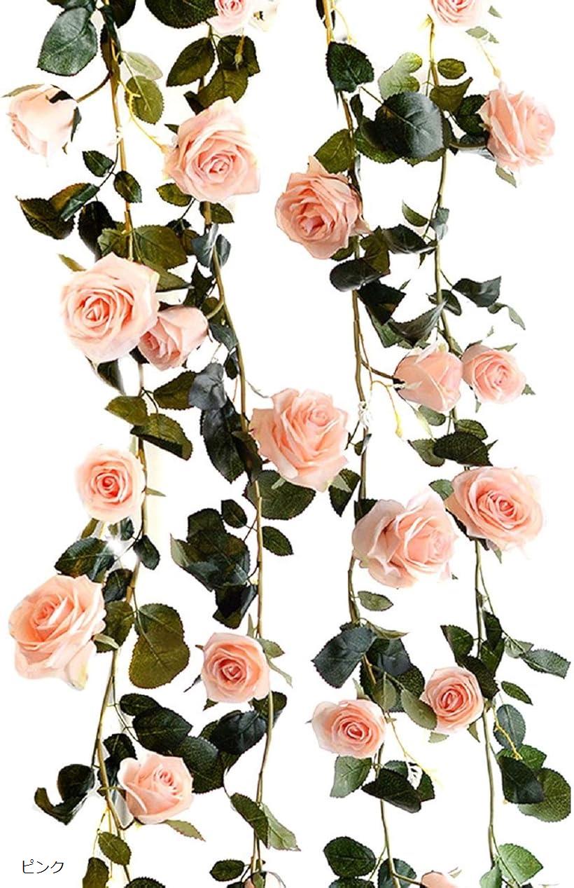 全3色 バラ ガーランド リアル 造花 飾りつけ 装飾 人工 つぼみ付 ローズ 薔薇 ピンク (ピンク)