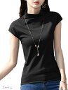 半袖 Tシャツ ハイネック カットソー フレンチスリーブ トップス レディース(ブラック, L)