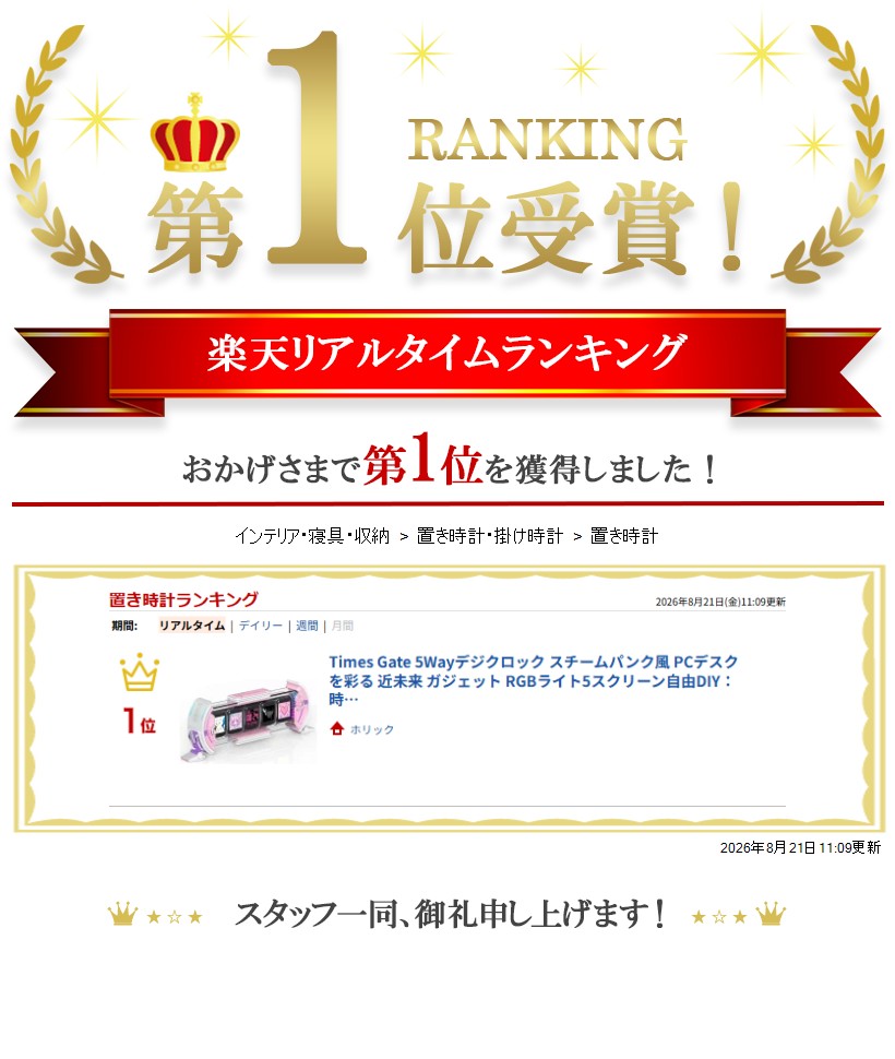 Times Gate 5Wayデジクロック スチームパンク風 PCデスクを彩る 近未来 ガジェット RGBライト5スクリーン自由DIY：時計/天気予報/ピクセル作品/写真 (ピンク, 36x21x11.8cm) horiku-10318969 ホリック サンプル画像2