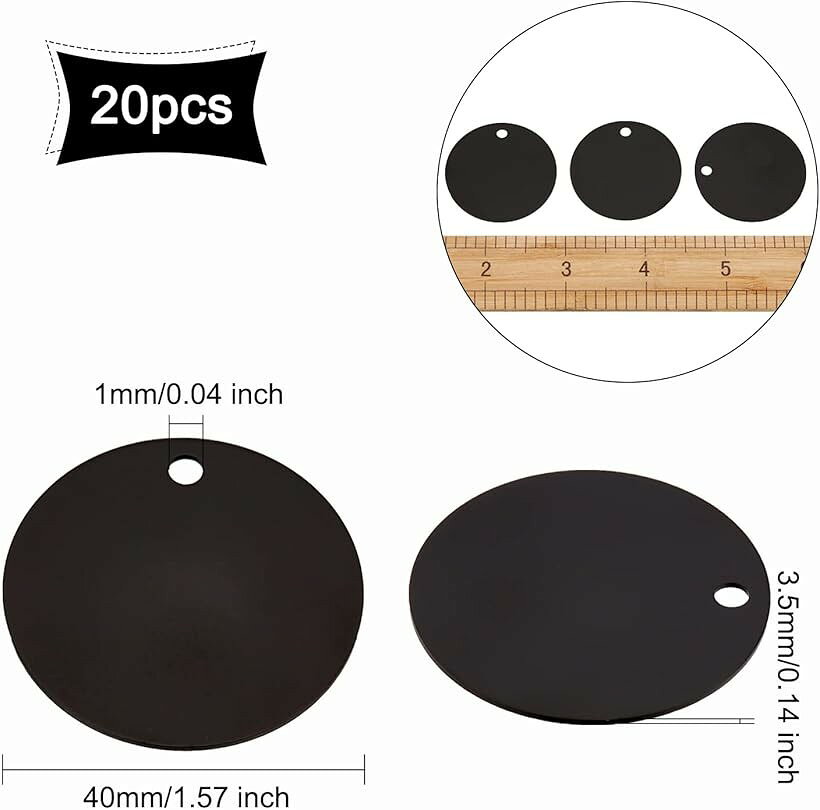20枚直径40mm アルミ札 黒色 円形 ネームタグ トラベルバッグタグ DIYブランクアル...