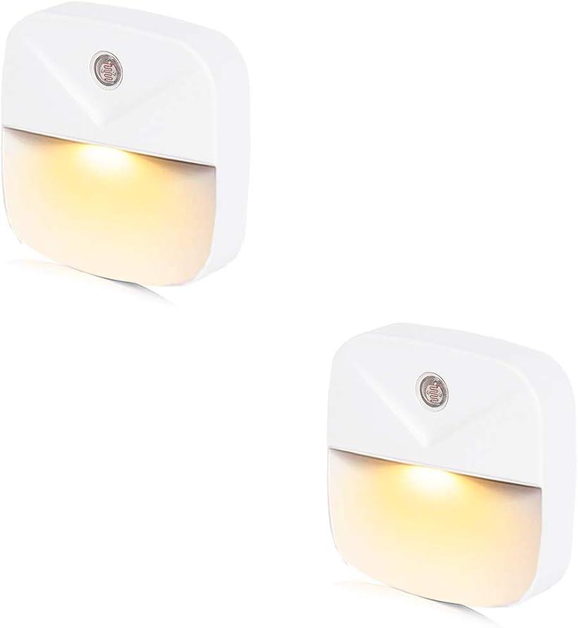 LEDナイトライト足元灯 常夜灯 フットライト 明暗センサー コンセント( White, 暖色2個)