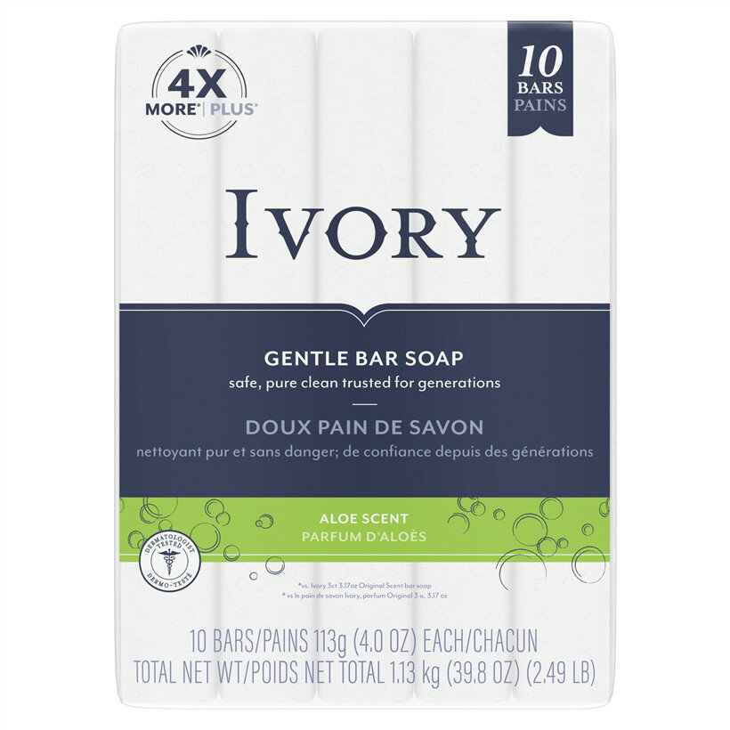 アイボリー石鹸 アロエ 10個パック Bar Soap Aloe バスサイズ ソープ 石けん 固形石鹸 敏感肌 乾燥肌 保湿 子供 洗顔 スキンケア (113グラム (x 10))