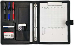 クリップボード A4 二つ折り PU レザー 多機能 フォルダー バインダー オーガナイザー OF300( 黒色, A4)