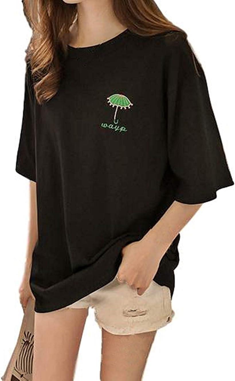 ピコチャーム レディースTシャツUネックゆったりカットソー ビッグシルエットビッグシャツ無地ワンポイントビッグサイズ コットン柔らかカジュアルトップスpc-006 XXL( ブラック, 2XL)