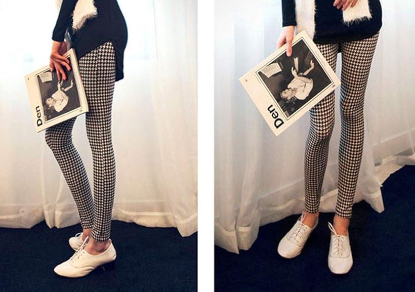 レディース レギンス 柄 ストレッチ パンツ スパッツ 千鳥 (C(千鳥), Free Size)