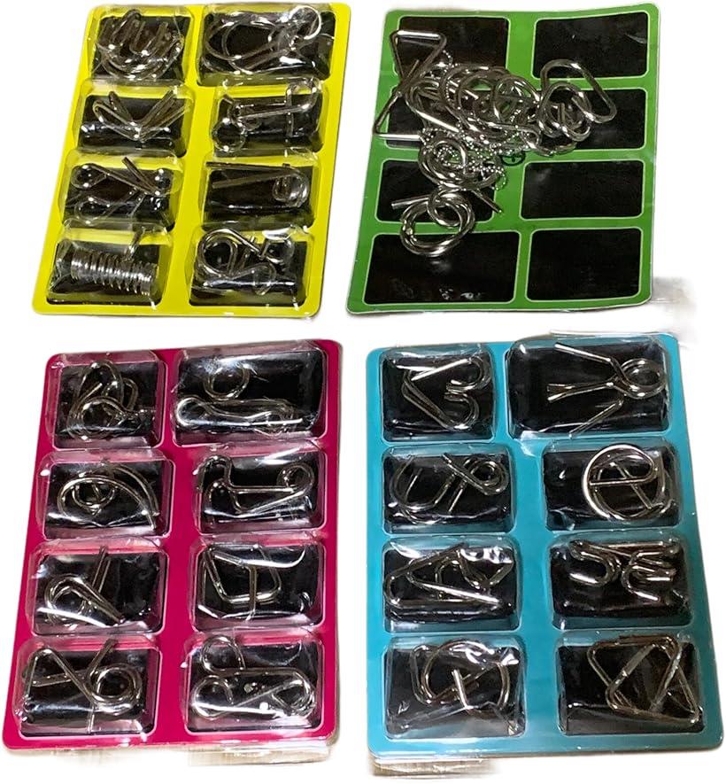 知恵の輪 大人 子供 謎解き パズル 32点セット 知育 おもちゃ 知育玩具 脳トレ ミステリーリング 初心者から上級者まで (シルバー, 中)