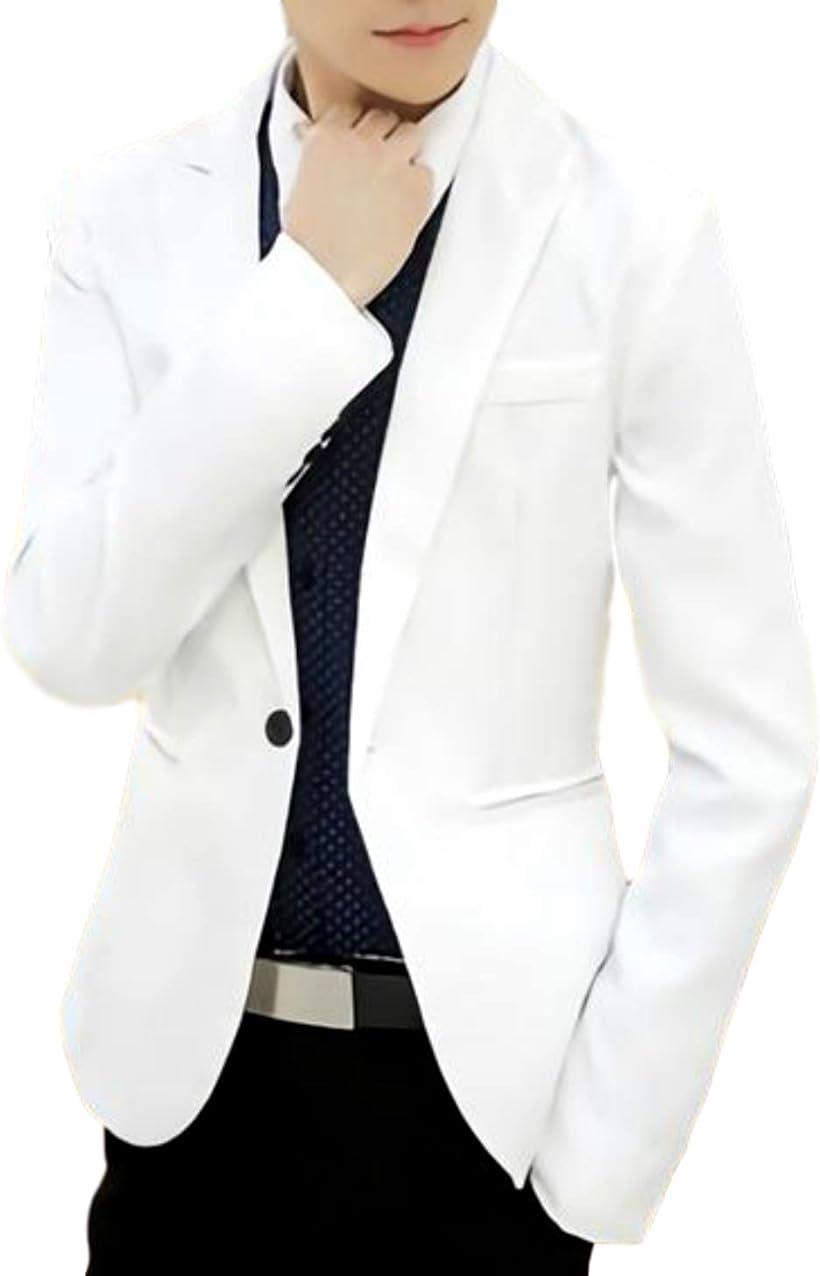メンズ カジュアル テーラード ジャケット スリム ビジネス 無地 長袖 ひとつ ボタン( ホワイト, 2XL)