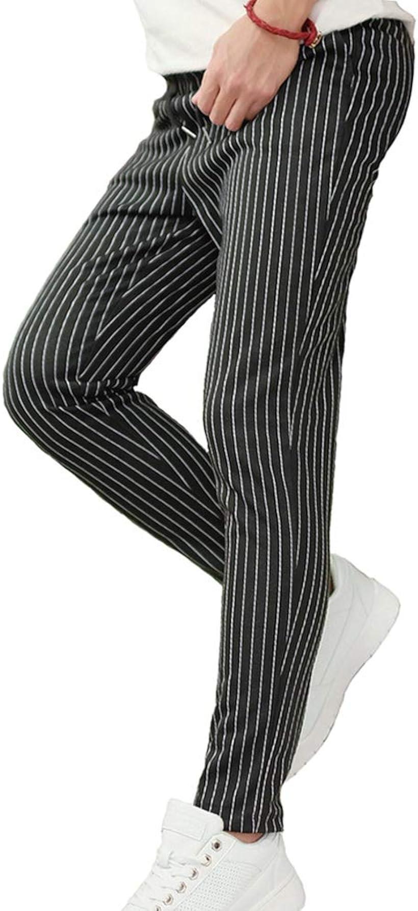 Pants - スウェットパンツ ジョガーパンツ メンズ テーパードパンツ ストライプ スリム ストレッチパンツ (ブラック, XL)