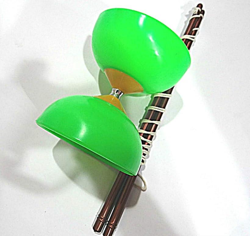 中国ゴマ ディアボロ ジャグリング 大道芸 サーカス ヨーヨー 紐 スティック付き ストリート パフォーマンス 緑 グリーン (緑 グリーン)