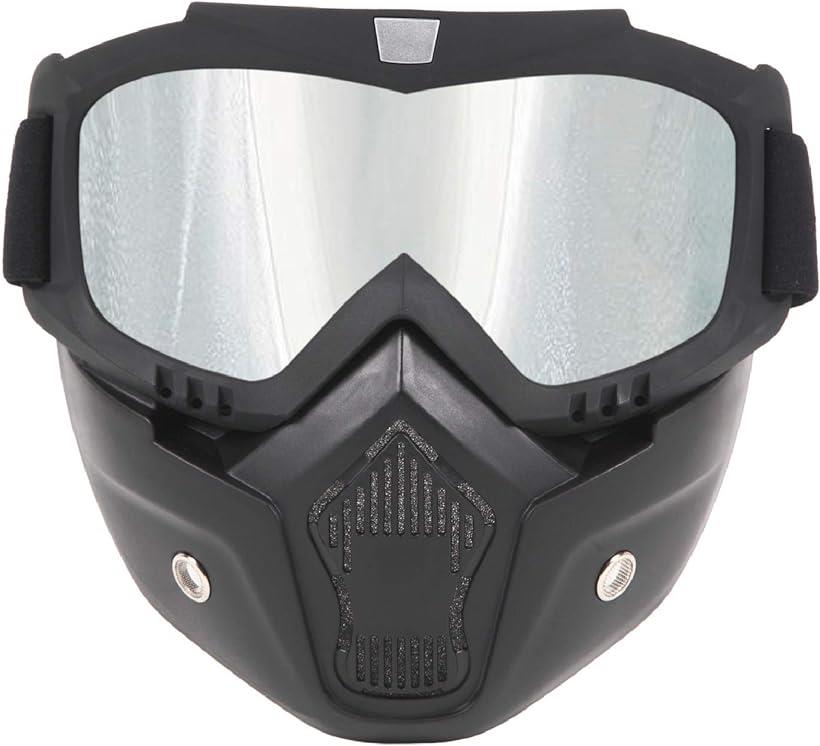 バイク用 ヘルメットマスク 取り外し可能 フェイスガード バイクゴーグル 目保護 UVカット オートバイ 防塵 耐久性 軽量 防風 視野界広い レンズカラー シルバー( シルバーレンズ)
