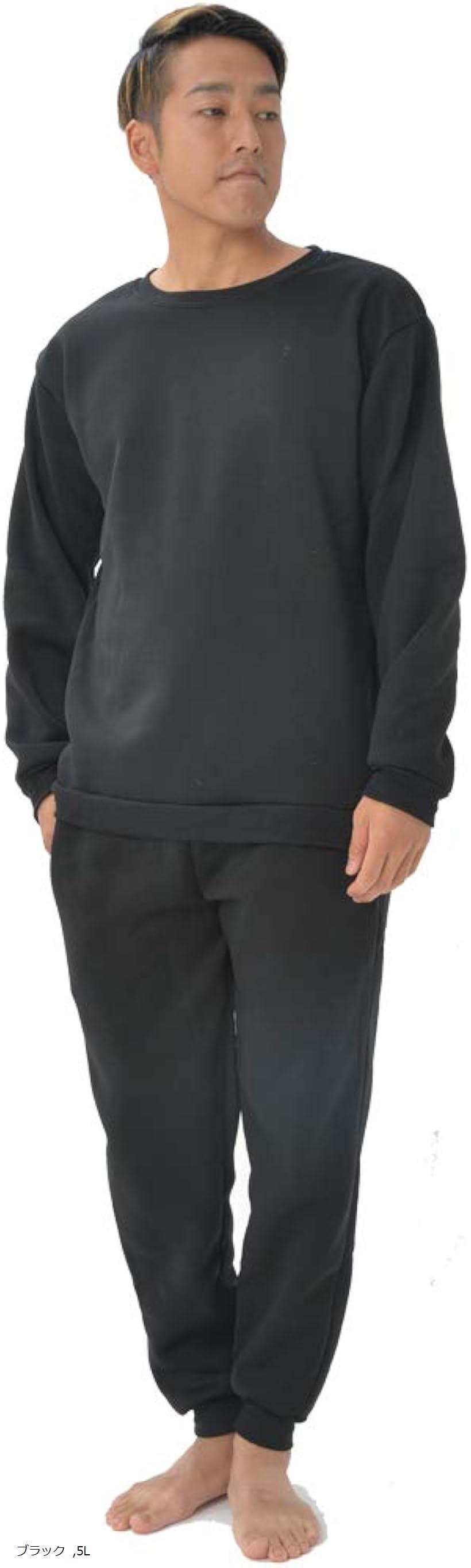 メンズ 裏起毛 スウェット セットアップ 上下セット ルームウェア (ブラック, 5L)