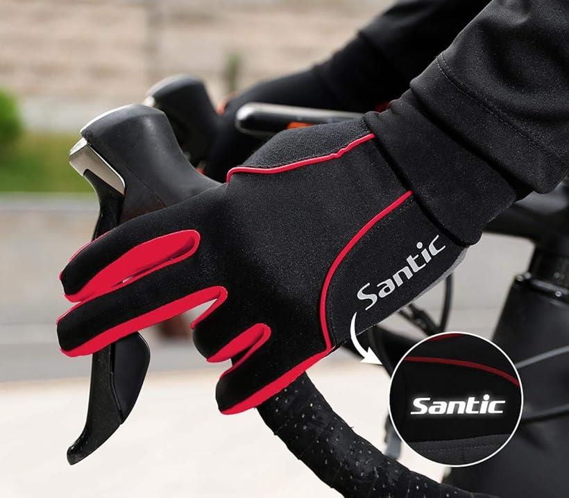 サンティックSantic 自転車グローブ サイクルグローブ バイク スポーツグローブ 防寒 防風 スマホ手袋 メンズ レディース( レッド, XL) 2