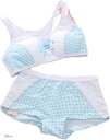 XL 水玉 ノンワイヤー ブラジャー 上下セット スポブラ(ブルー, XL)