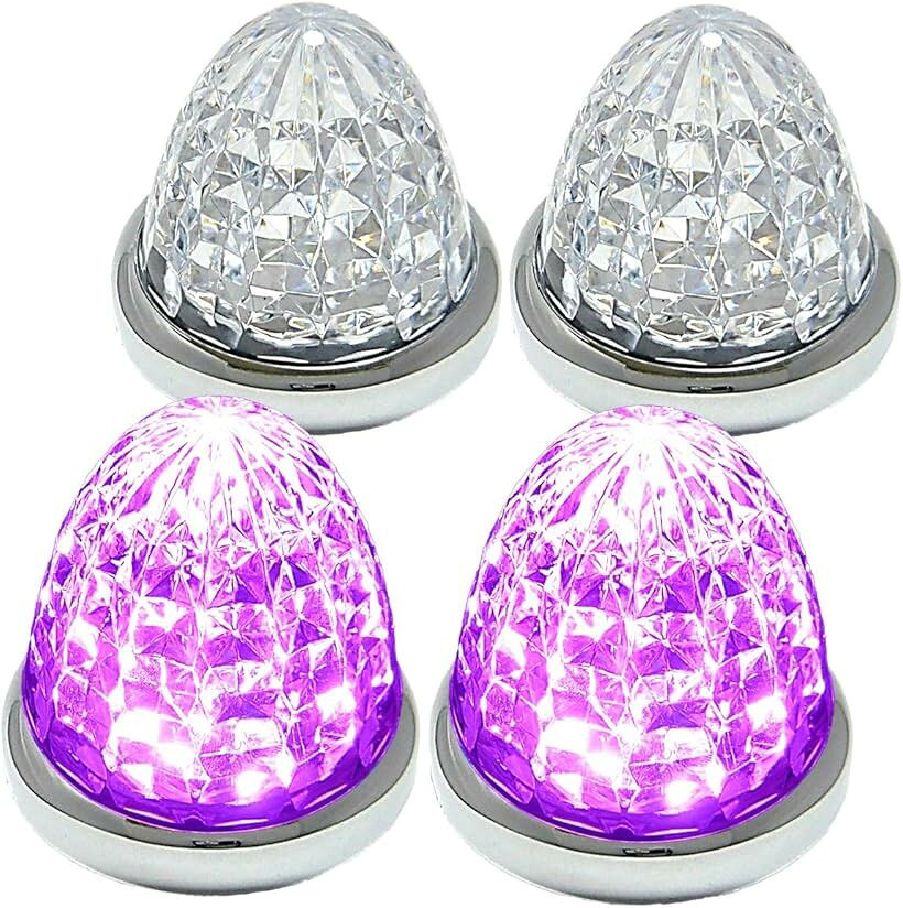 24V トラック用 LED マーカーランプ サイド 8面クリスタルカット仕様 16LED 汎用 4個 セット ブルー/イエロー/レッド/ホワイト 各色 ピンク 特注色 (ピンク 特注色)