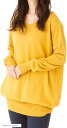 スリーピングシープ ゆったり ちょいなが Vネック コットン ニット 無地 ロング セーター シンプル チュニック 大きいサイズ レディース(マスタード, LL-3L)