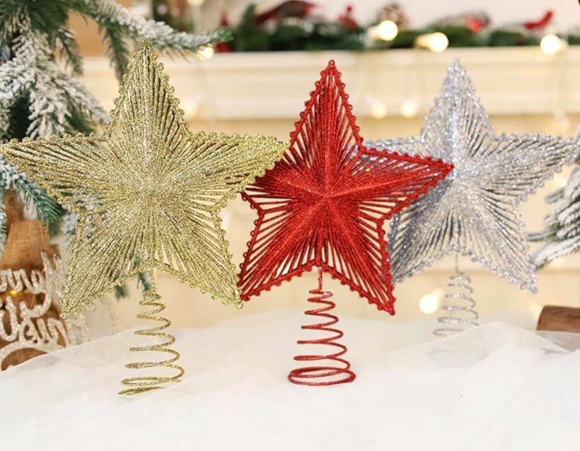 20cm クリスマスツリー用 五角星 トップデコレーション 星型オーナメント ツリー飾り スパンコール付き (シルバー, 20cm)