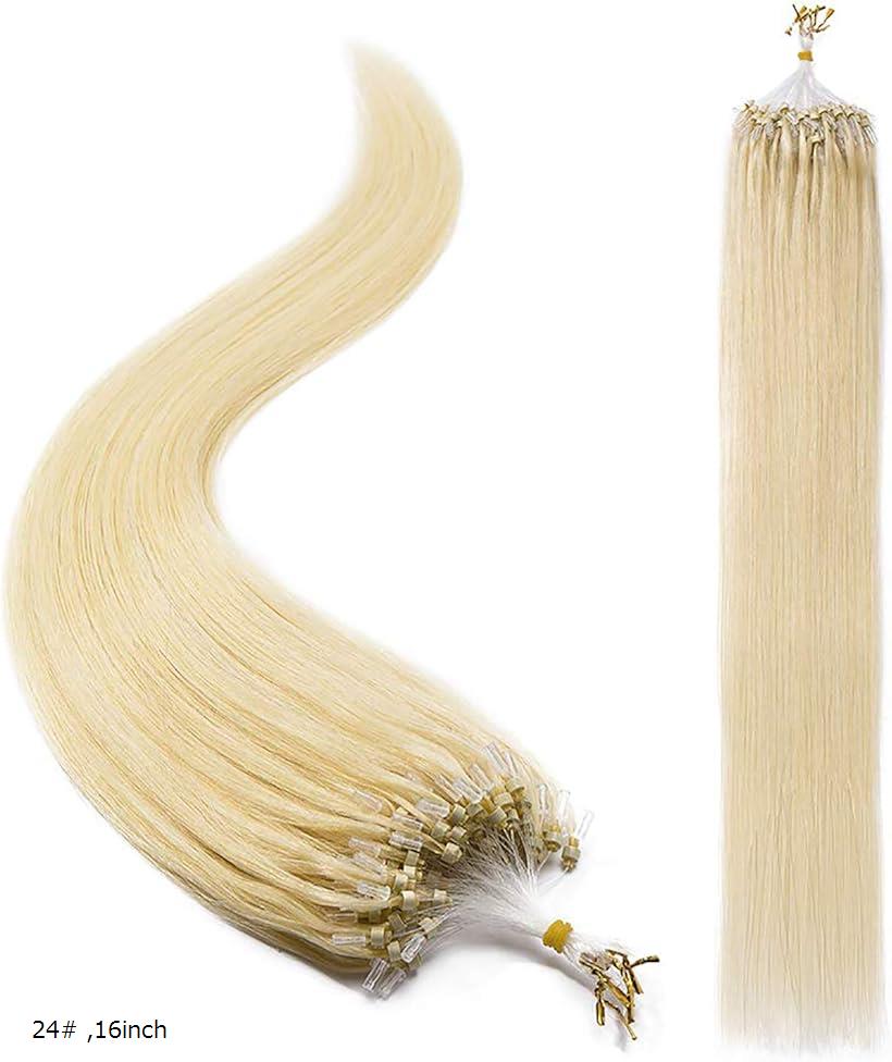 人毛 ring loop hair チップエクステ レミーエクステ カラー ウィッグ エクステンション 50本(24#, 16inch)