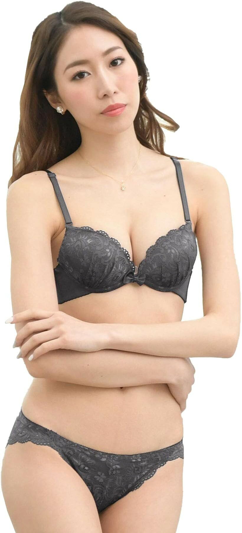 レディース ブラジャー ショーツ 勝負 下着 上下 セット 女性 レース ランジェリー (グレー, D75)