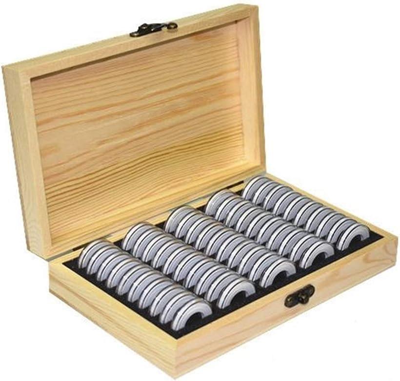 木製 コイン コレクション ケース 径5種対応 ボックス 硬貨 記念 収納 コインカプセル付き( 50枚)