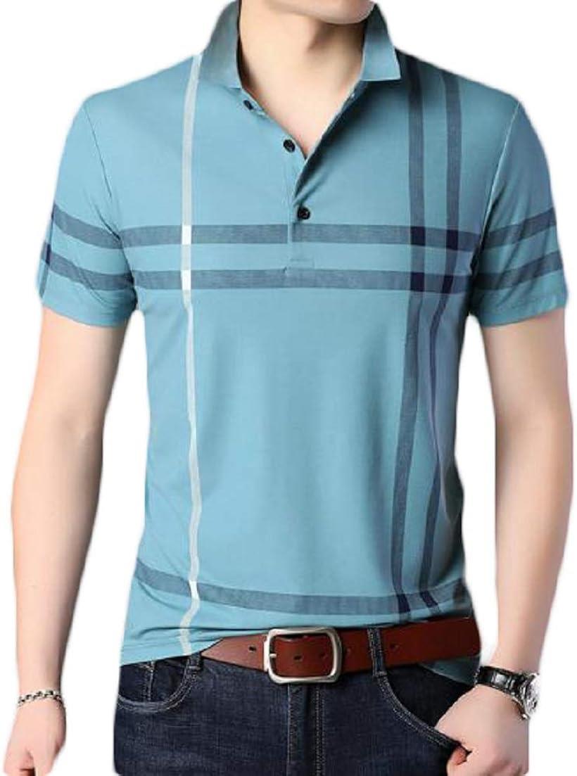 サンクシャ ポロシャツ 半袖 チェック カジュアル シンプル オシャレ ゴルフウェア メンズ ブルー M (ブルー, M)