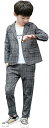フォーマルスーツ キッズ チェック柄 2点セット 発表会 紳士服 入園式 入学式 卒業式(グレー, 150(身長135-145cm))