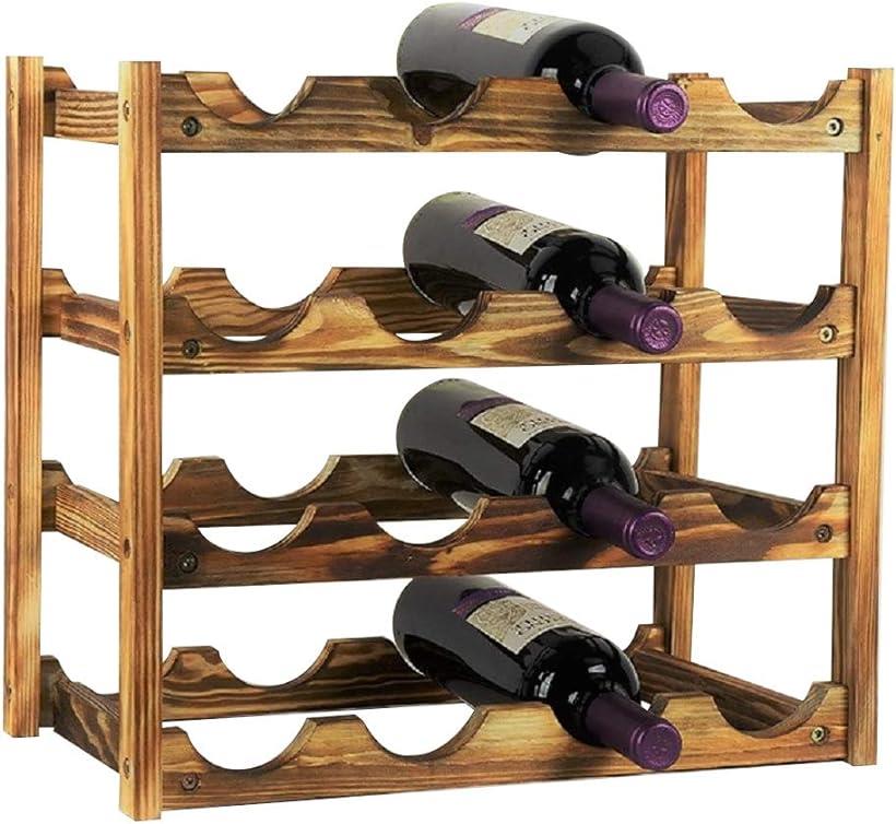 木製 ワインラック ワインホルダー シャンパン ボトル ウッド 収納 ケース スタンド インテリア ディスプレイ 2 3 4段から選べる W74( 16本用収納・4段/アンティークブラウン)