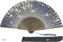 扇子 レディース 季節の花々 桜 桔梗 牡丹 蓮 扇子入れ 箱入り(グレー, フリー)