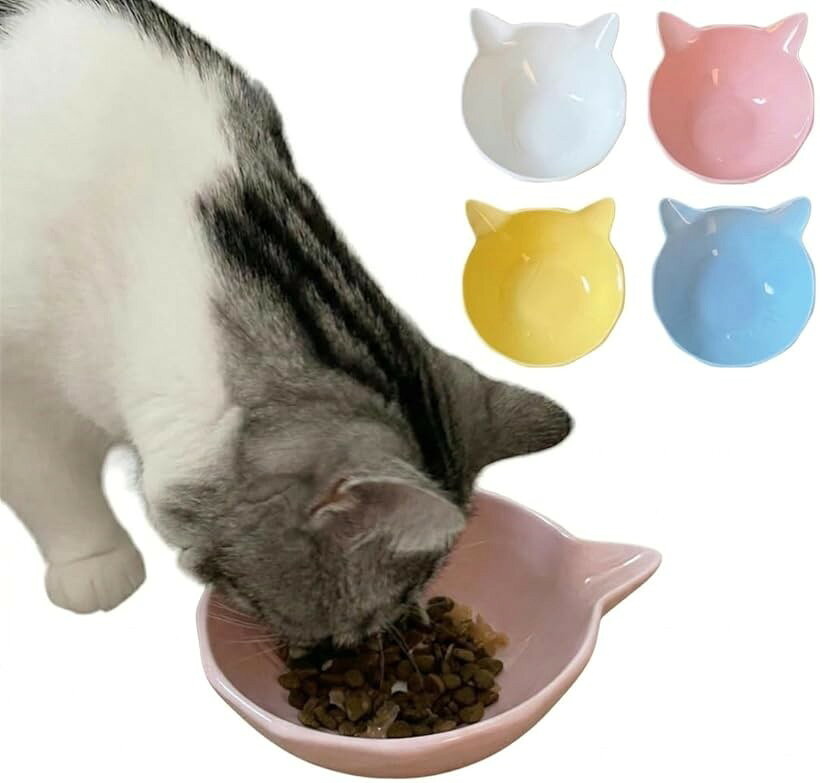 おしゃれでかわいい猫型ボウル 猫用食器 陶器 餌入れ フードボウル フードボール 食器台 猫型皿 ねこ食器 ペット用食器 ご飯皿 猫の皿 ネコ食器 イヌ 犬 水 スタンド 餌皿 エサ皿 猫皿 (ストロベリーピンク)