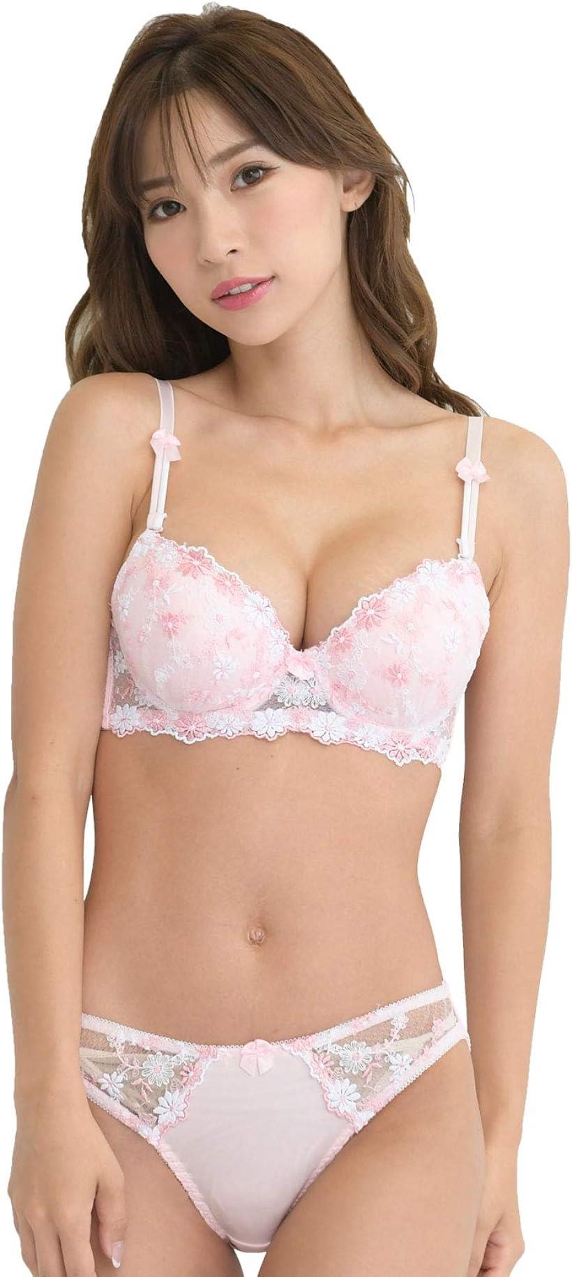 レディース ブラ ブラジャー ショーツ 下着 上 セット 女性 カップ 取り外し (ピンク, B85)