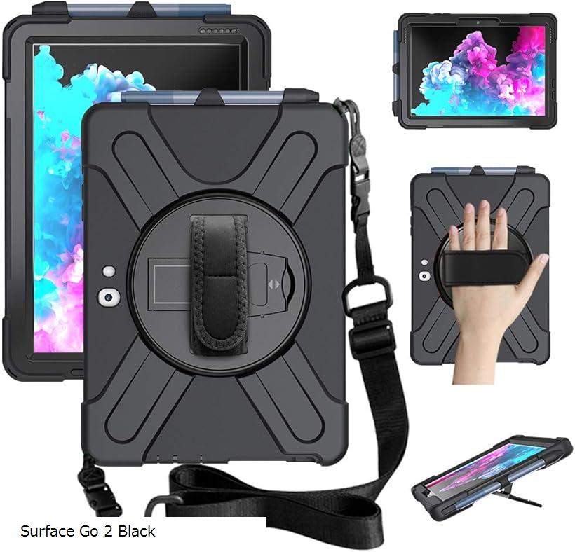 Surface Go 3 ケース 2021/Surface 2ケース 2020/Surface 2018 第三代 新型保護ケースタンド肩掛け付き 全面保護 3重構造 耐衝撃 落下防止 仕事用 (Surface Go 2 Black)