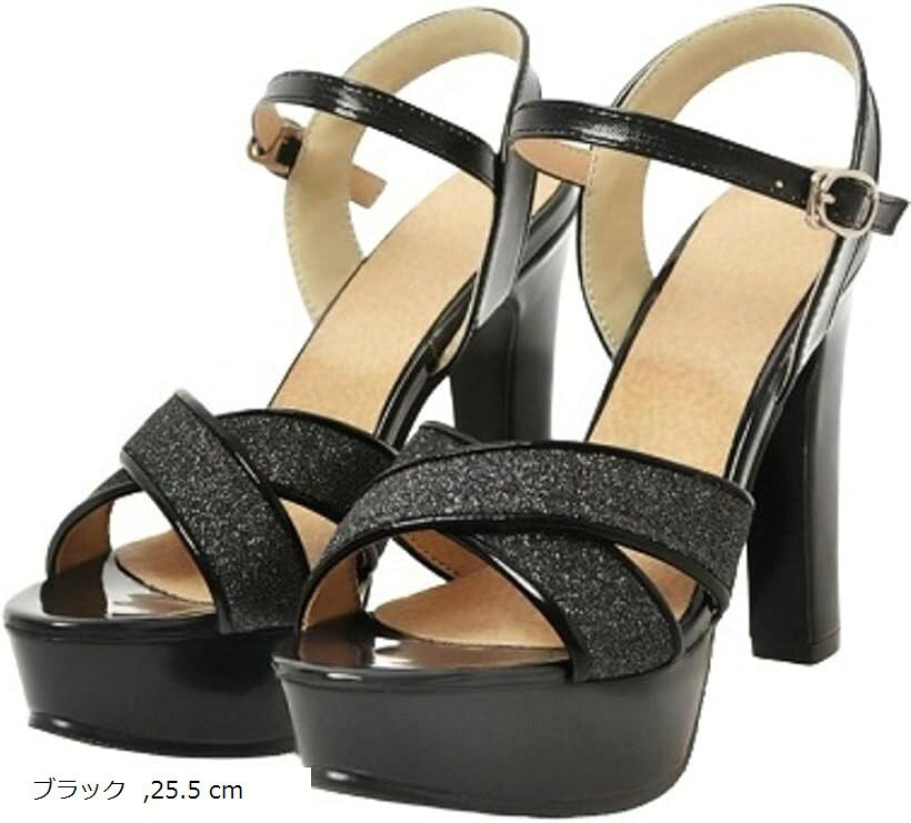 Other - 厚底サンダル レディース ハイヒール 12cm バックベルト (ブラック, 25.5 cm)