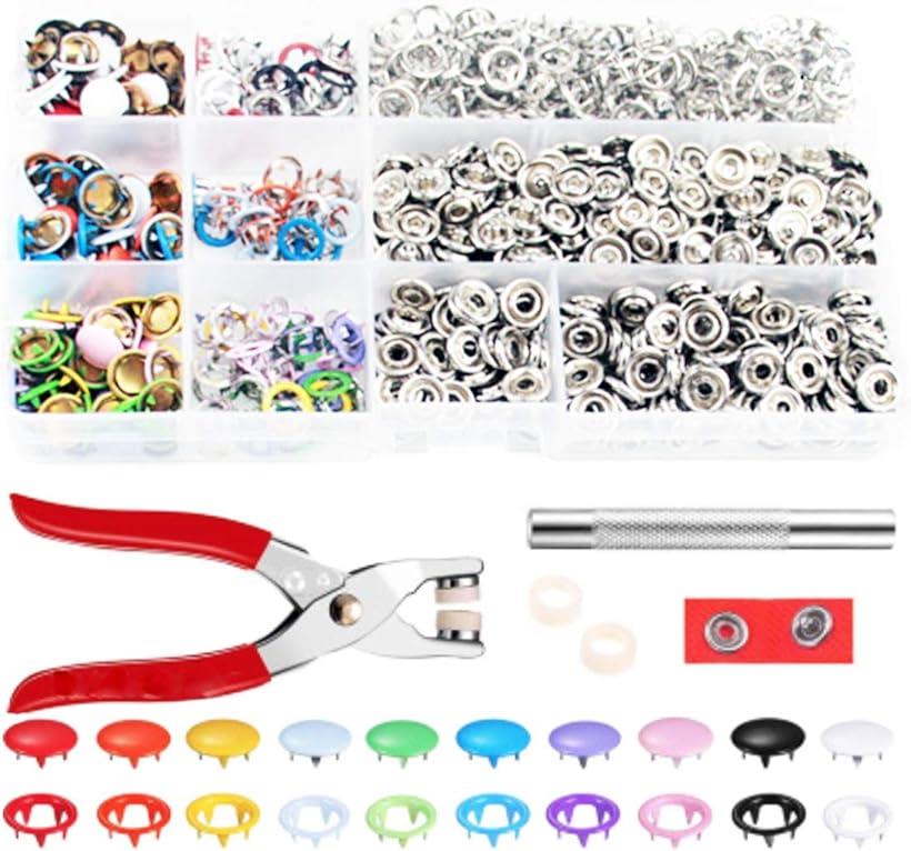 丸型スナップボタン 金属製 アメリカンスナップボタン 10色 200個セットプライヤー付