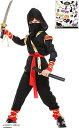 忍者 本格 黒装束 キッズコスチューム ハロウィン タトゥーシール付き 2点セット 男の子 S729 L(黒, L)