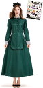 洋館 メイド服 緑 グリーン コスプレ 長袖 ロング コスチューム ハロウィン タトゥーシール付き 2点セット レディース S746(緑, L)