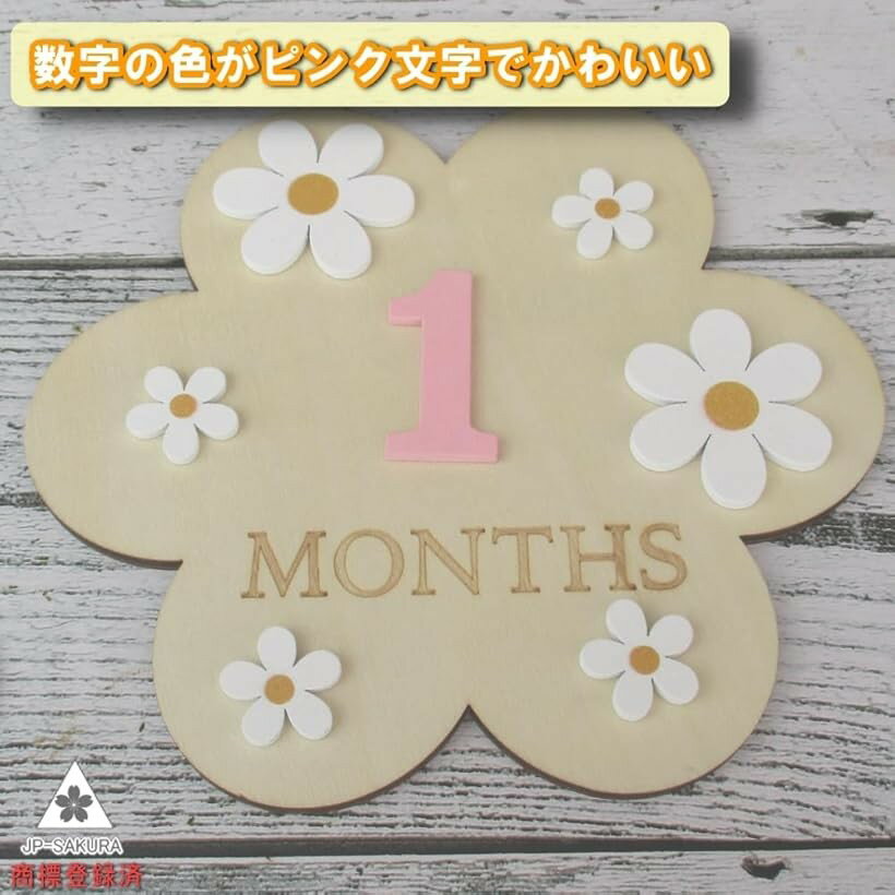 撮影セット付 ファーストトイ くま ハーフバースデー 100日祝い マイベビーリスト ぬいぐるみ 贈り物 ギフト 出産祝い (木札花のみ（文字ピンク）)