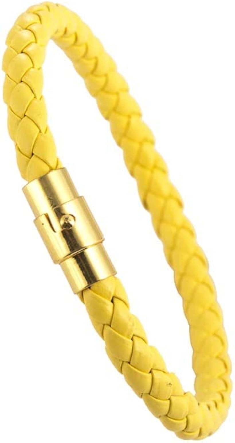 Other , Materials - ブレスレット メンズ PUレザー 編み込み 磁気ブレスレット ユニセックス ゴールド 金 重ね付け ステンレス 人気アクセサリー (イエロー, ワンサイズ)