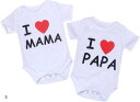 I Love MAMA PAPA 双子 ツイン コーデ 赤ちゃん 新生児 ロンパース ベビー baby 服 お揃い リンクコーデ ペアルック 衣類 2枚 セット size(白, S)
