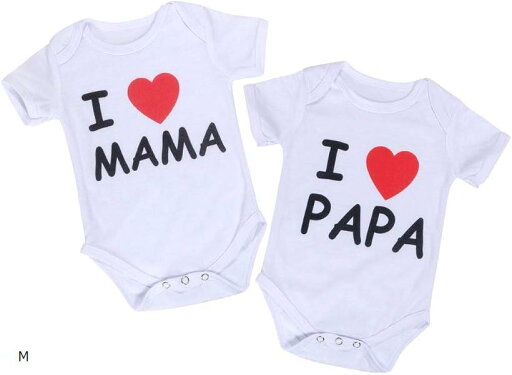 I Love MAMA PAPA 双子 ツイン コーデ 赤ちゃん 新生児 ロンパース ベビー baby 服 お揃い リンクコーデ ペアルック 衣類 2枚 セット size(白, M) I Love MAMA PAPA 双子 ツイン コーデ 赤ちゃん 新生児 ロンパース ベビー baby 服 お揃い リンクコーデ ペアルック 衣類 2枚 セット size(白, M)