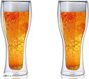 ダブルウォール ビール グラス ビアグラス タンブラー お洒落 スタイリッシュ 500ml(2個セット, 高さ:約21cm 口径:約8cm 底座:6.5cm)