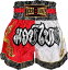 ムエタイパンツ キックボクシング キックパンツ タイボクシング トレーニングパンツ 男女兼用( 赤＆白, 3XL)