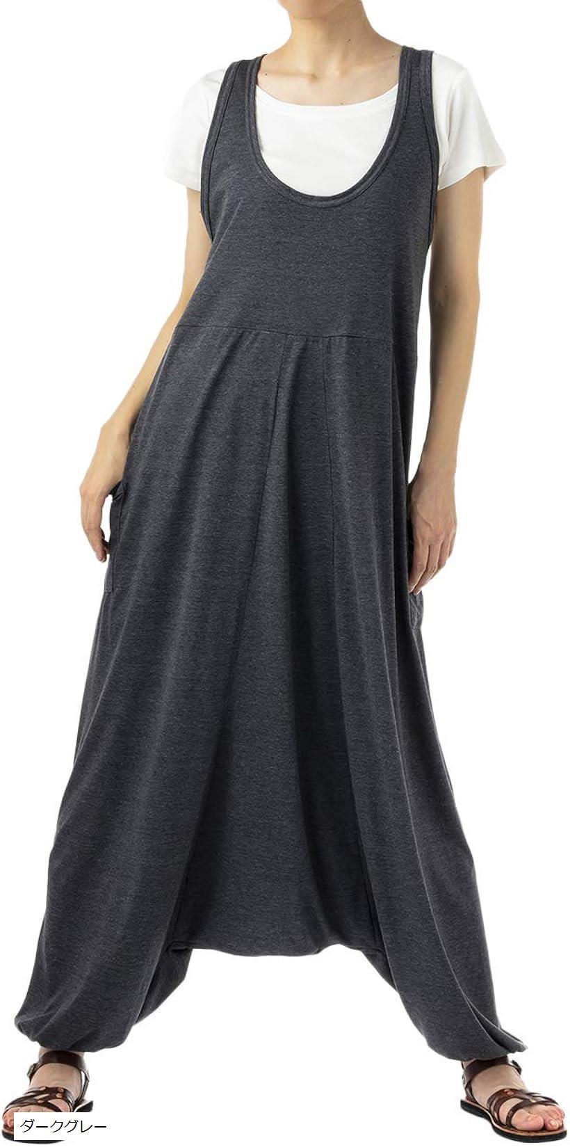 キャプテン・ケイ オールインワン サロペット スウェット サルエルパンツ レディース ダークグレー F (ダークグレー, Free Size)