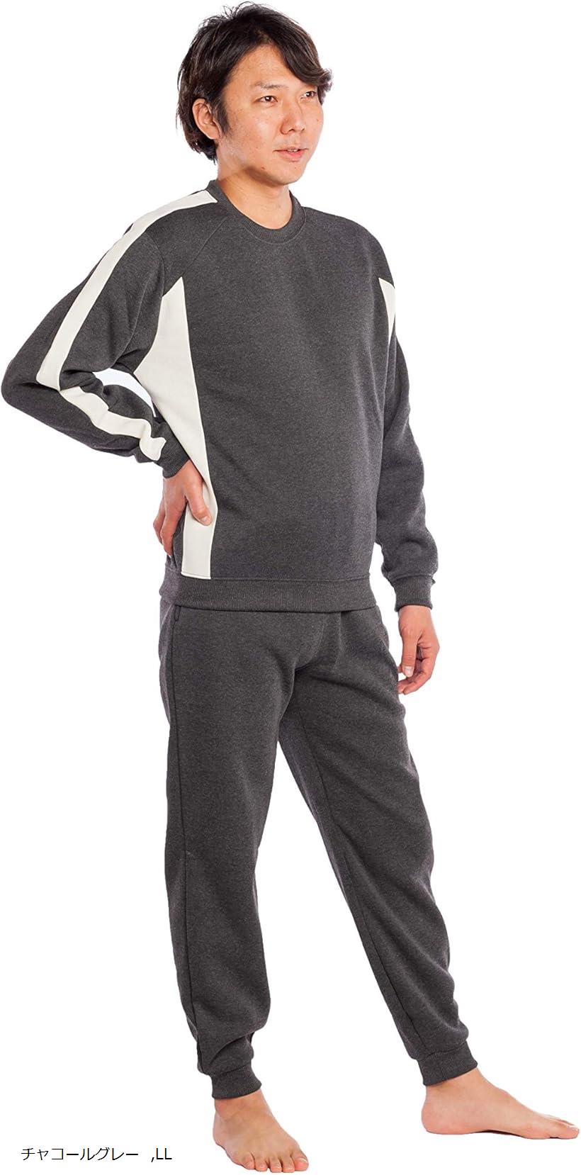 Y's factory スウェット 長袖 上下 メンズ パジャマ ルームウェア 裏起毛 チャコールグレー LL (チャコールグレー, LL)