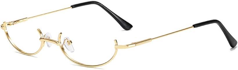 レンズなし オーバル ハーフリム 伊達メガネ 下フレーム ファッションメガネ フリーサイズ ゴールド (ゴールド, Free Size)