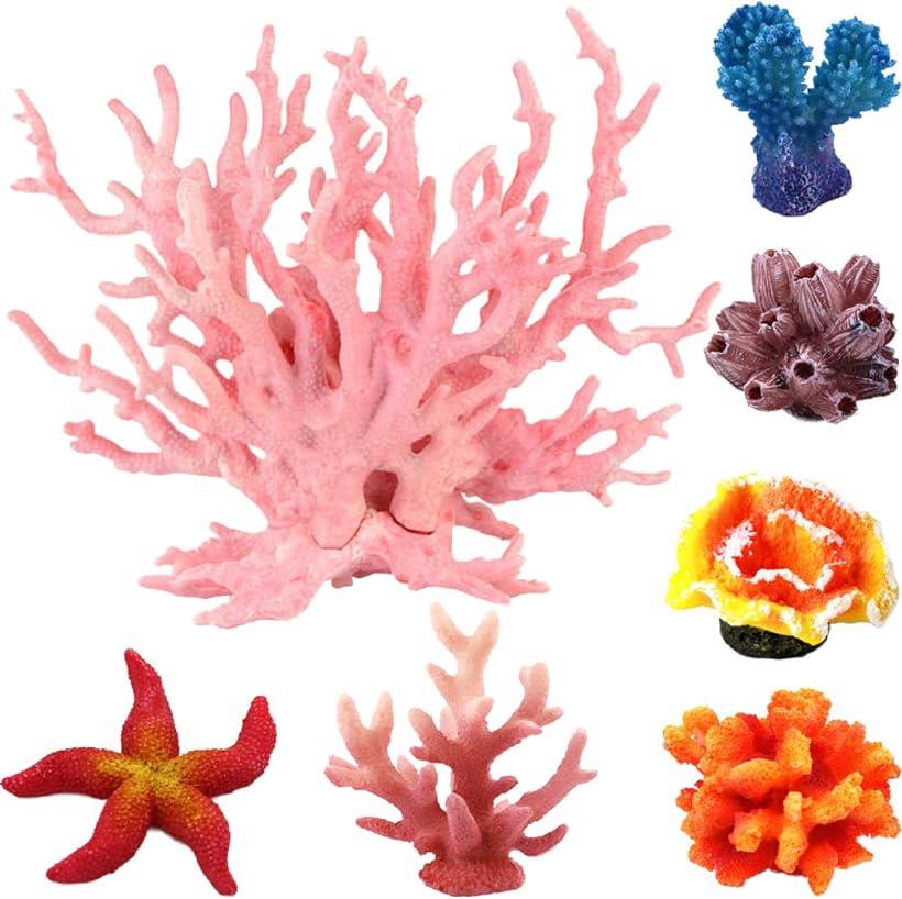 人工珊瑚 アクアリウム オブジェ サンゴ礁 水槽用品( ピンク＋6個セット)