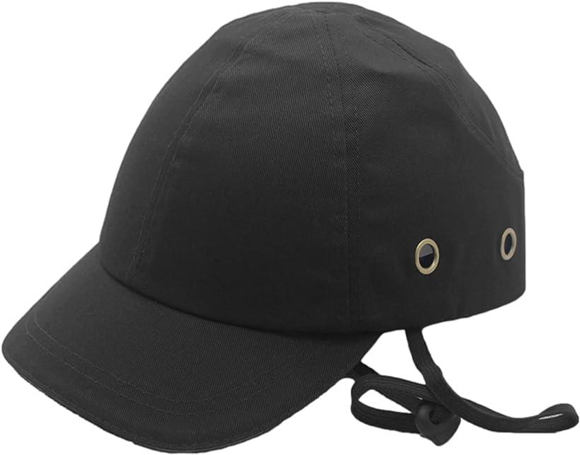 ヘルメット 内蔵 帽子 キャップ 軽量 あご紐付き( ブラック, ワンサイズ)