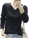 ワンアンブ Vネック ニット セーター トップス カットソー ニットソー tシャツ プルオーバー リブ 197(ブラック, L)