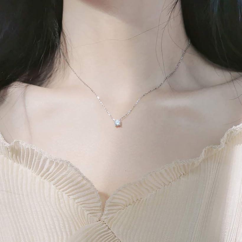 上品 一粒 ネックレス ペンダントピアス 925純銀製 CZ シルバー925(ネックレス+ピアス-4本爪)