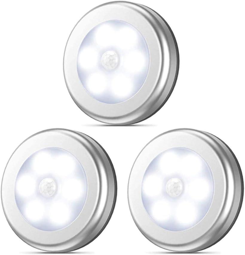 LED人感センサー ライト 電池式 LEDライト 3個セット 両面テープ付き マグネット 磁石付き ナイトライト 室内 ワイヤレス 小型( 昼光色)