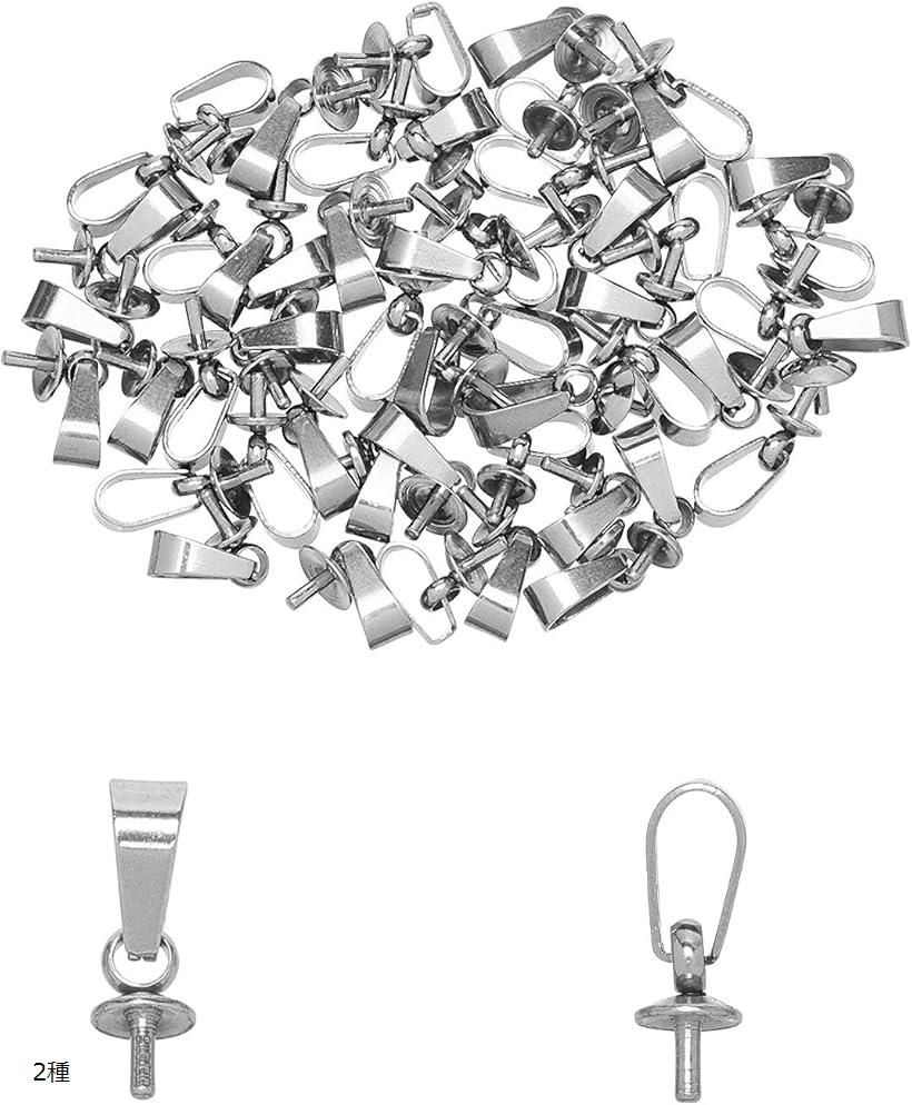 約60個 2種サイズ 304ステンレス スクリューペグベイル アイピンフック ペンダント バチカン付き (ステンレス色-60個, 2種)